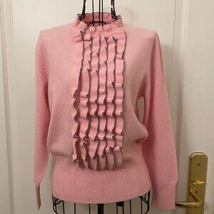 NWOT Made in Italy Women Pink Ruffle Cashmere Long Sleeve Sweater Size Small